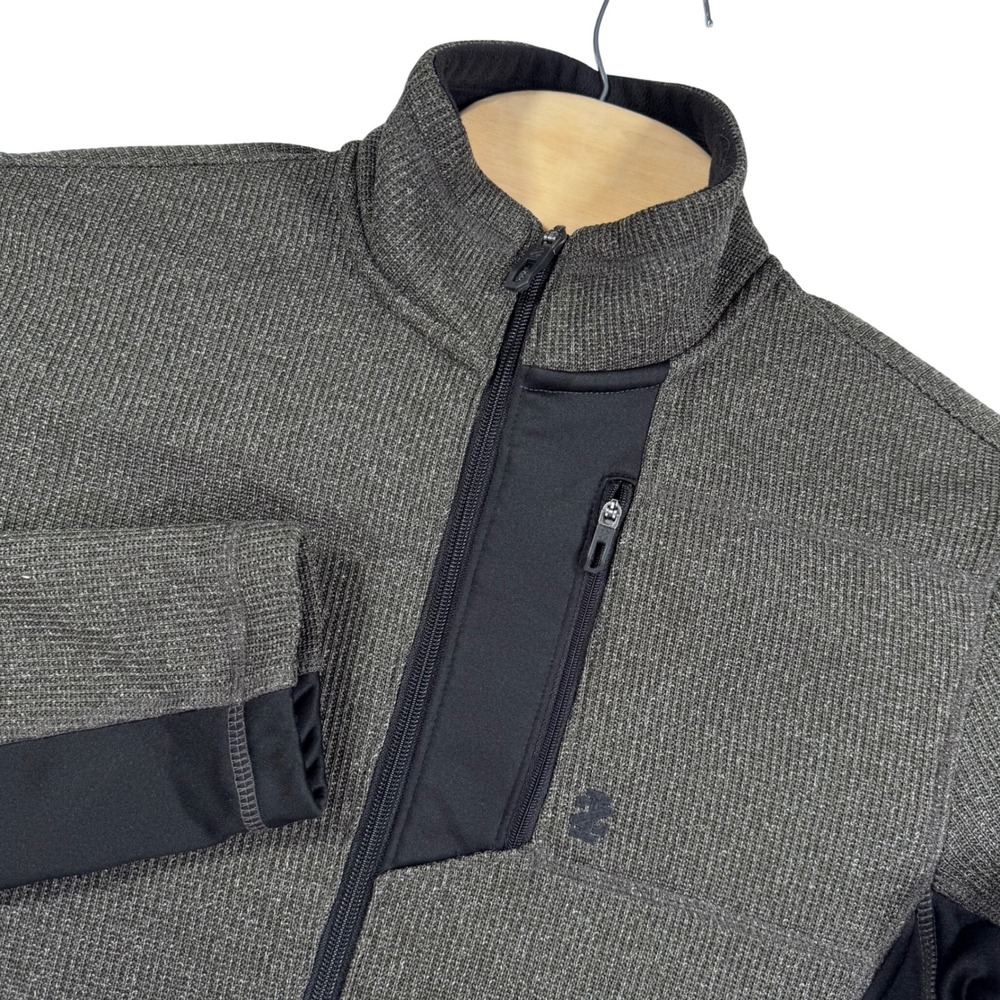 IZOD Advantage Performance Full Zip Jacket Mens S Green Black Fleece Outdoor